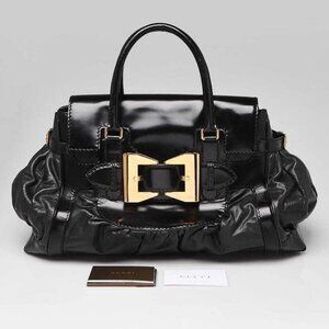 Gucci Black Leather Queen Bow Tote Bag